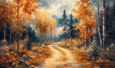 Trail in the autumn forest background