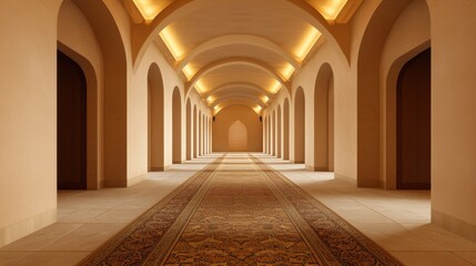 Fototapeta premium Elegant Traditional Ottoman Inn with Arched Doorways and Soft Lighting