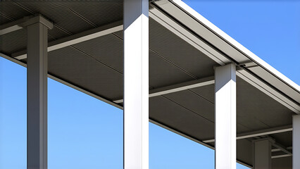 This image depicts the structural details of a modern building. In the scene, several white concrete columns and beams form an open frame structure2
