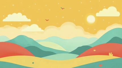 Obraz premium Serene Mountain Landscape Illustration: A Vibrant Summer Day in a Colorful Artistic Style