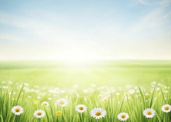 Fototapeta premium Minimalist impression of a sunlit spring meadow with simplified floral elements, crisp lines, and a light, airy digital watercolor finish.