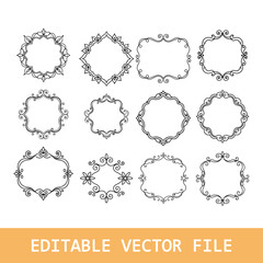 Vintage decor borders, delimiters and dividers, vector retro floral ornament vignettes and separators.