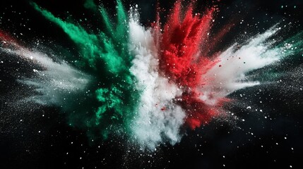Dynamic burst of red, white, green colors on black background
