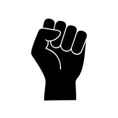 Silhouette of a raised fist symbolizing strength and solidarity in black and white.