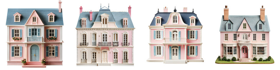 Obraz premium Detailed or 3D renderings of picturesque European style residential buildings with ornate facades pitched roofs and intricate architectural details set in a quaint