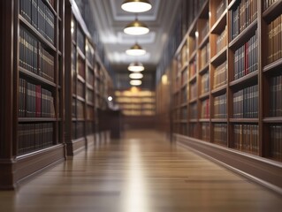 Fototapeta premium Academic library hallway educational institution realistic photo indoor setting low angle knowledge and learning
