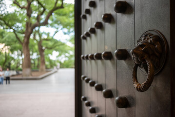Ancient Chinese Doorway with Lion Head Knocker