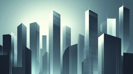 Fototapeta premium Futuristic Cityscape at Dawn: A Stylized Illustration of a Modern Metropolis Skyline