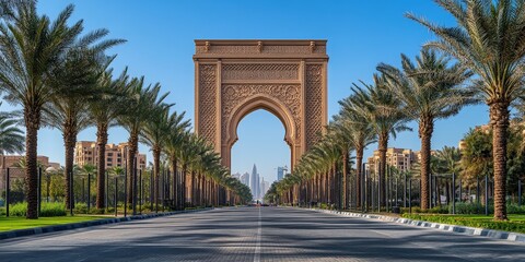 Fototapeta premium Close-up of an ornate archway with layered, detailed carvings; its pinnacle fades into mystery, evoking timeless elegance