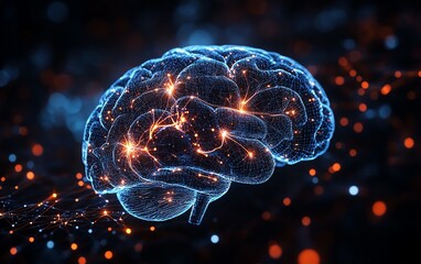 Fototapeta premium Futuristic glowing brain model showcasing neural activity