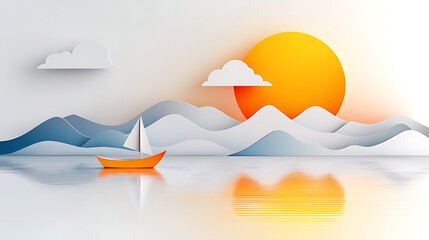 Sailing at sunset on a serene lake tranquil landscape digital art peaceful environment side view nature's beauty