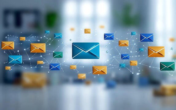 Email, SMS messages, and digital marketing strategy, network of direct business sales, client mailing list, newsletter design, communication channels for marketing success  ar 169