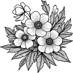 This is an illustration of flowers in a simple and modern line art style.