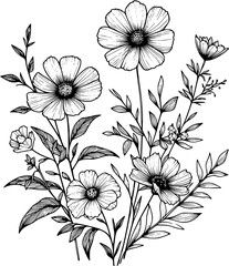 This is an illustration of flowers in a simple and modern line art style.