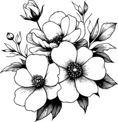 A flower illustration with clean, simple line on a white background