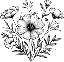 This is an illustration of flowers in a simple and modern line art style.