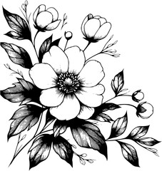A flower illustration with clean, simple line on a white background