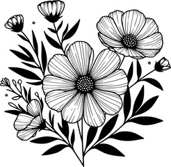 A flower illustration with clean, simple line on a white background