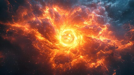 Obraz premium Massive orange explosion in space captured in stunning detail highlighting the power and beauty of cosmic events
