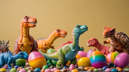 Dinosaur Easter: Colorful Eggs Candy Toy Dinosaurs 