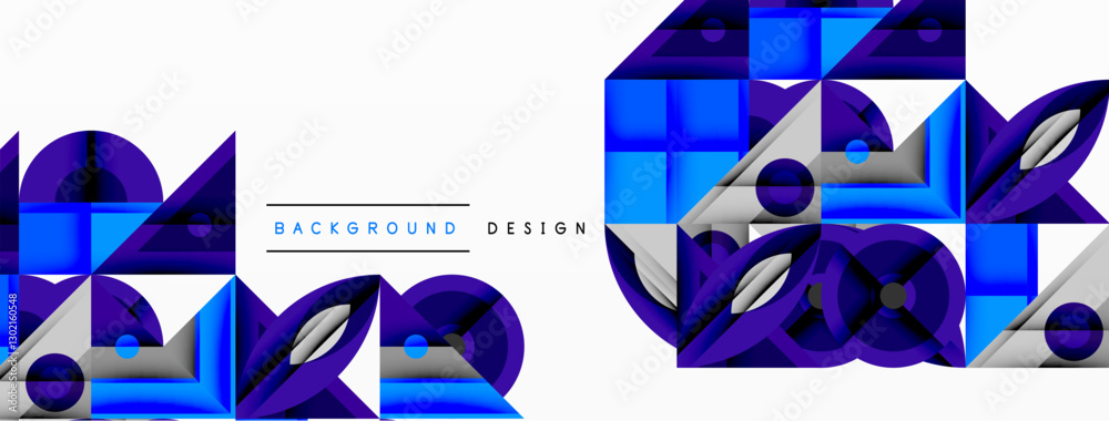 Aufkleber Geometric abstract composition with intersecting shapes, circles, triangles, and gradients, blending vibrant colors and dynamic contrasts to create a modern, futuristic visual design