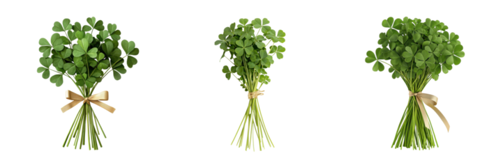 St.Patrick's Day Theme, Three bunches of fresh green herbs arranged on a transparent background.