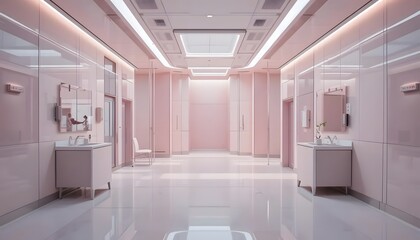 Serene and Modern Interior of a Minimalist Pink Hallway with Stylish Fixtures and Soft Lighting