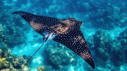 Fototapeta premium Stunning stingray swimming gracefully coral reef underwater photography tropical ocean side view marine life exploration