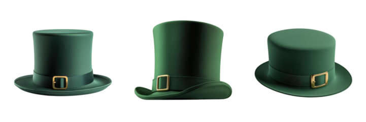 St.Patrick's Day Theme, Three green hats of different styles displayed against a transparent background.
