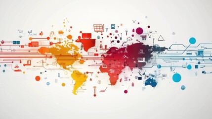 Obraz premium Abstract World Map with Digital Elements and Colorful Design