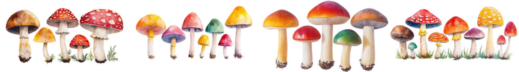 Assortment of Colorful Mushroom Caps and Stems Emerging from Forest Floor in Autumn  Diverse Fungal Ecosystem in Natural Environment