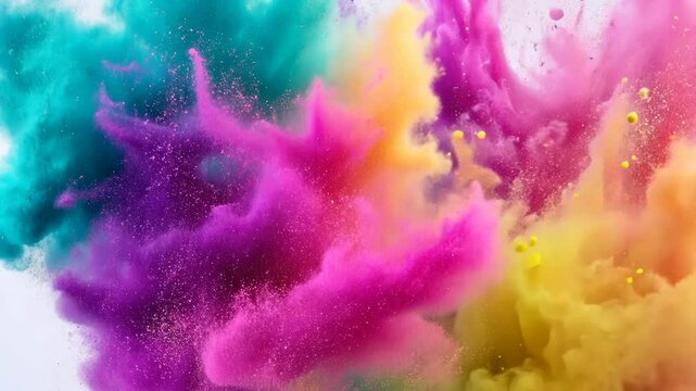 Explosion of Color: A vibrant explosion of colorful powder, blending hues of cyan, magenta, yellow, and orange, creates a dynamic and visually stunning display.