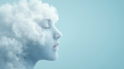 Surreal Cloud Head: Face Merging with Dreamy Sky, Peaceful Serenity Concept