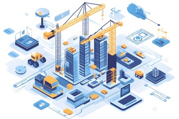 Obraz premium Construction Site Digital Technology Integrated Building Project