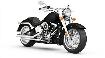 Black Classic Cruiser Motorcycle with Chrome Accents on White Background