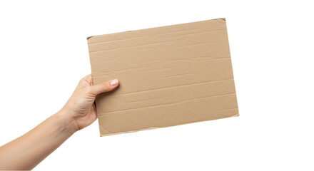 Hand holding blank cardboard sign 
