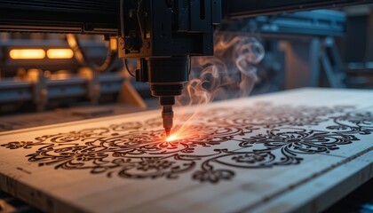 Wooden laser cut. Laser machines create intricate patterns on wood 