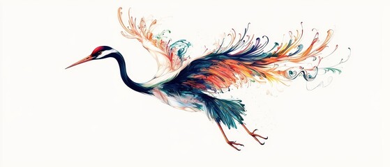 Obraz premium Elegant calligraphy strokes forming the shape of a crane, blending fine art and traditional typography aesthetics