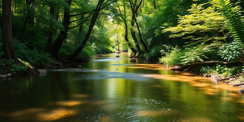 Obraz premium Peaceful Creek Winding Through Lush Forest