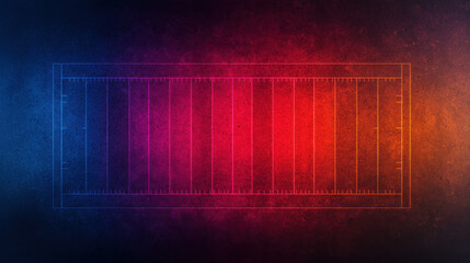 vibrant 3D blueprint of sports stadium with colorful gradient background. design features detailed outline of sports field, showcasing measurement lines and dynamic atmosphere