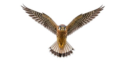 Obraz premium American Kestrel in Flight Wings Spread Isolated on White Background Bird of Prey Wildlife