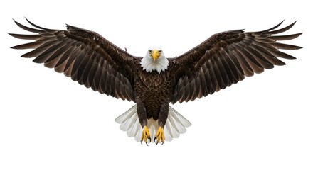 Obraz premium Majestic Bald Eagle in Flight Wings Spread Wide Isolated on White Background