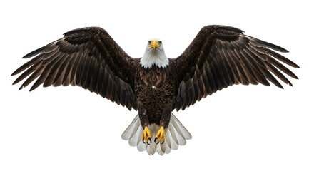 Fototapeta premium Majestic Bald Eagle with Wings Spread Wide Isolated on White Background