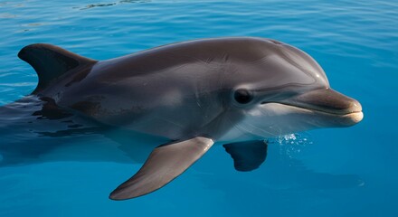 Naklejka premium Bottlenose Dolphin Gracefully Swimming in Ocean Water Aquatic Mammal Wildlife Photography
