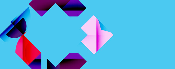 Abstract geometric artwork with interwoven angular and curved shapes, dynamic composition with smooth gradients and bold contrasts