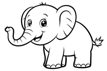 Naklejka premium Cute baby elephant smiling and raising trunk, coloring page for kids