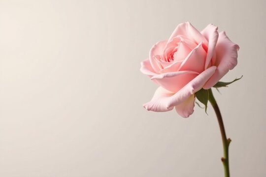A Delicate Pink Rose in Profile, Gracefully Arched Against a Soft Neutral Background, Evokes Feelings of Serenity and Gentle Beauty
