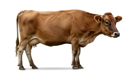 Brown Guernsey Cow Dairy Cattle Farm Animal Isolated on White Background