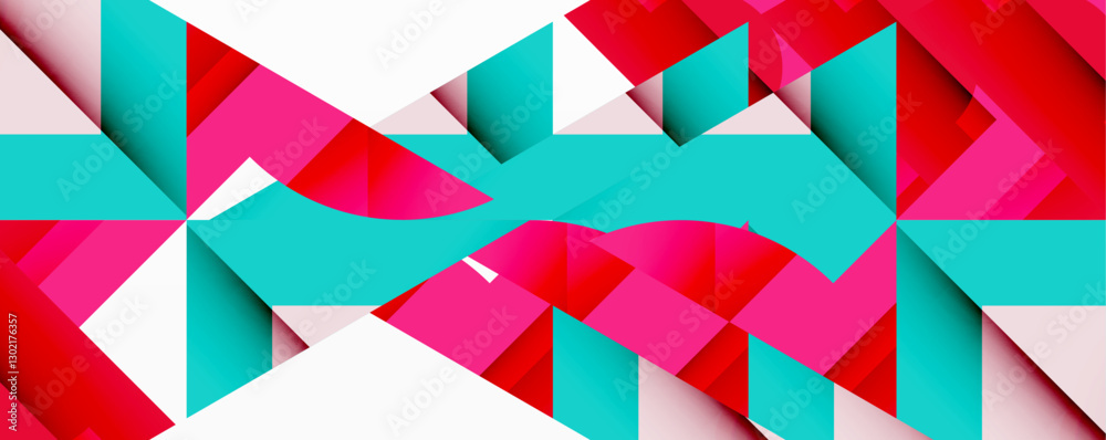 Poster Abstract geometric composition with interlocking circular and angular shapes, featuring smooth gradients and sharp contrasts on a white background