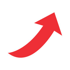 Red curved up arrow icon, red curved up arrow icon vector in trendy flat style illustration isolated on white background.